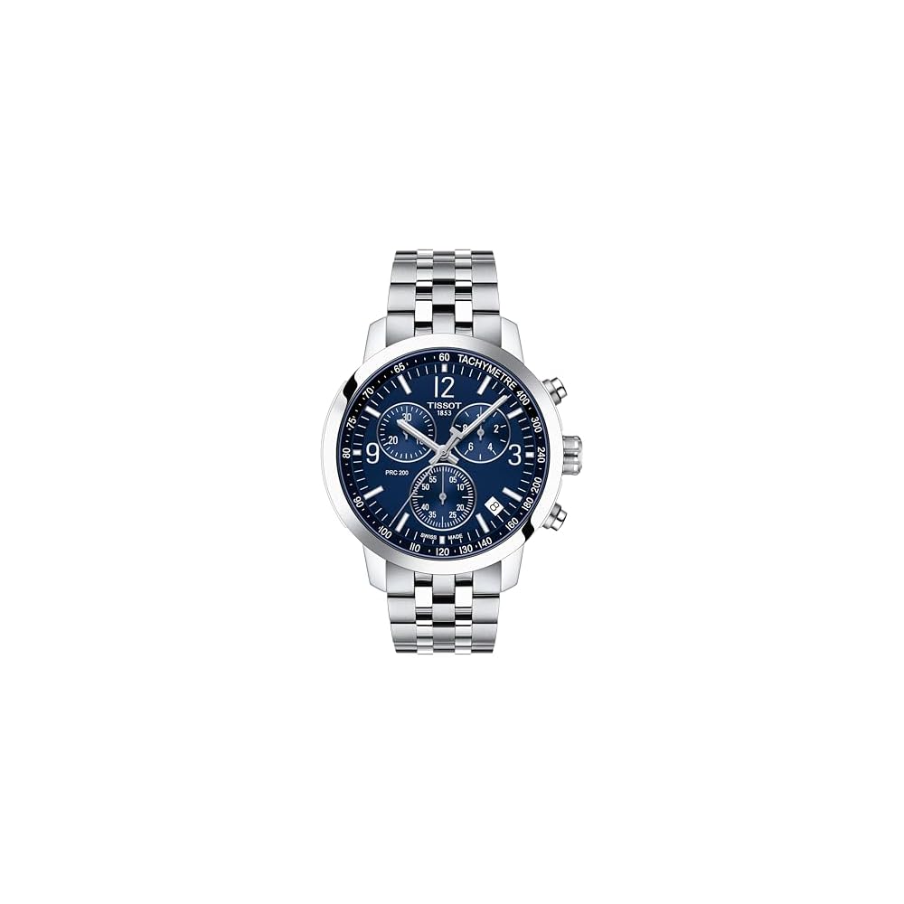 Мужские часы Tissot PRC 200 Хронограф Синий циферблат Браслет из нержавеющей стали 42 мм