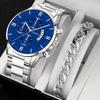 2pcs/set 1pc Fashion Men's Sports Round Dial Stainless Steel Quartz Watch & 1pc Men's Bracelet, Ideal Choice for Gifts
