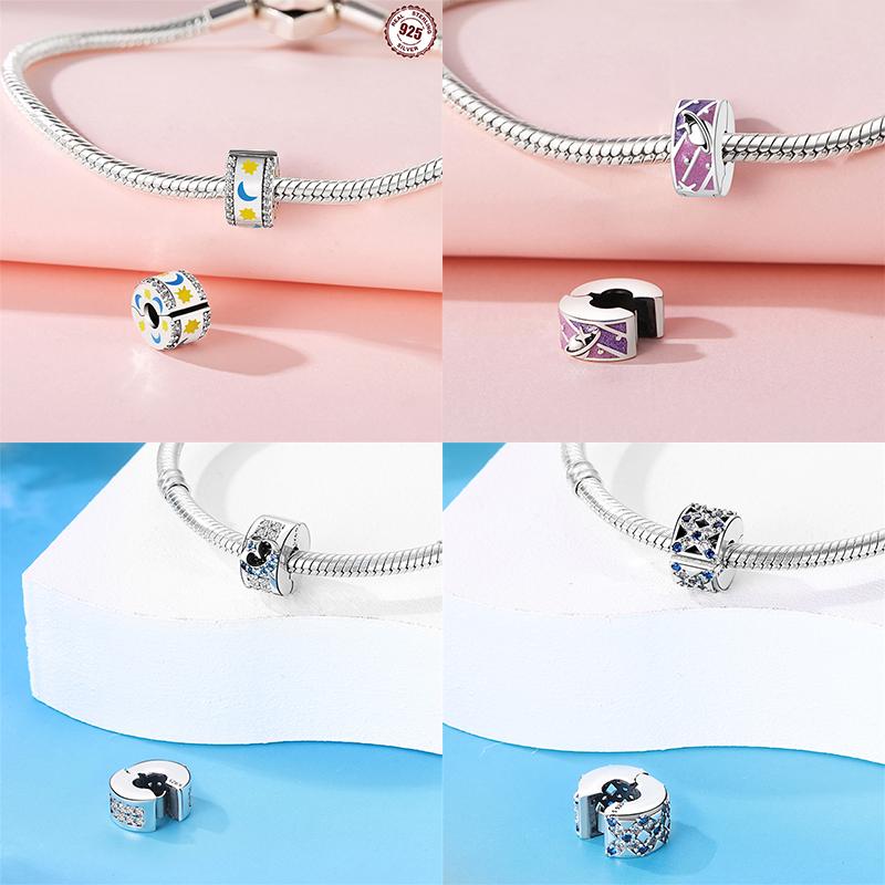 Шарм-клипса для браслета, клипса-замок, стопорная бусина, медная разделительная бусина, европейские открывающиеся бусины «Солнце, Луна, Звезда», подарок