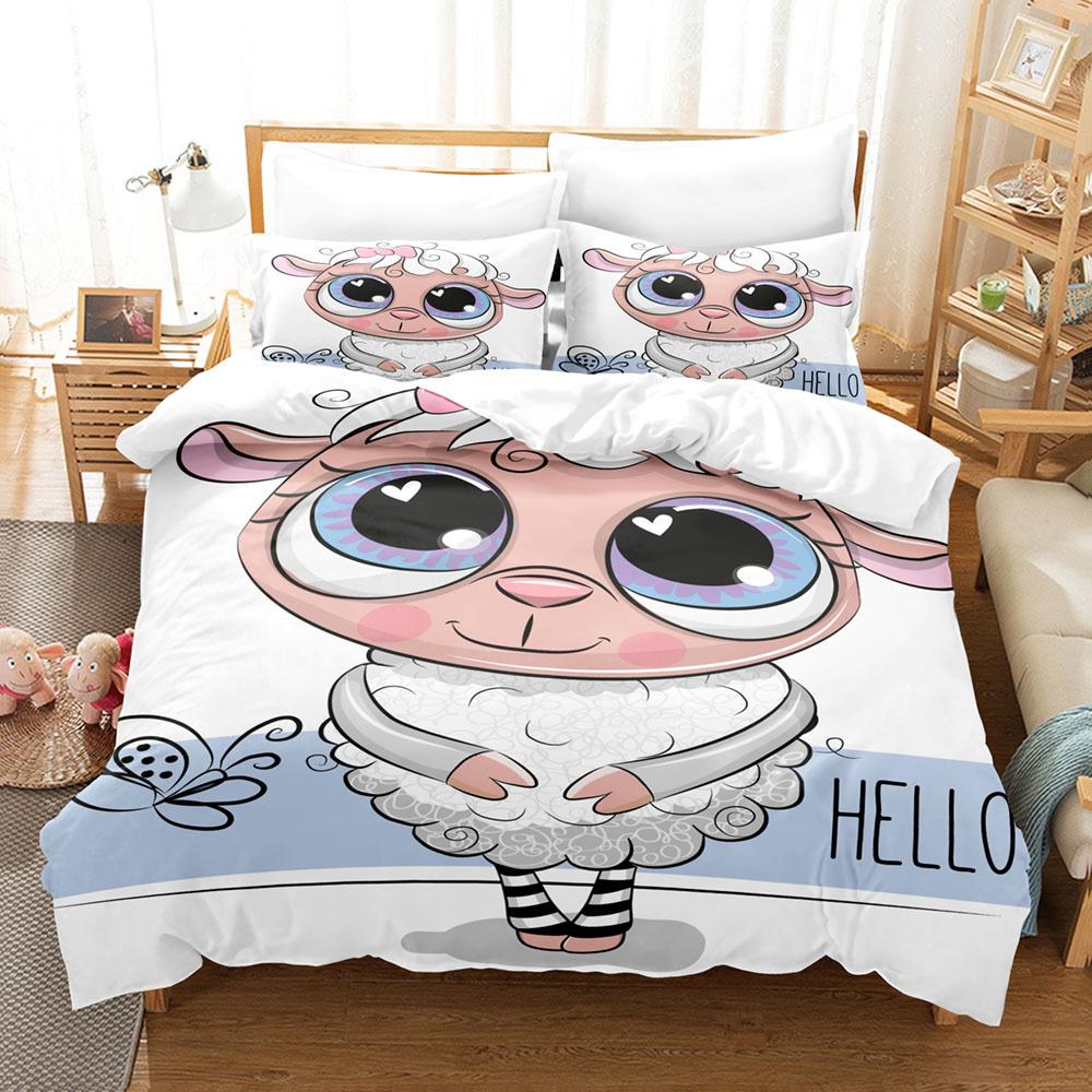 Мультяшный комплект пододеяльника с овечками, милые белые овечки, цветочный узор, размер кинг, квин, полный, для детей, мальчиков, девочек, подарок, полиэстеровый комплект постельного белья