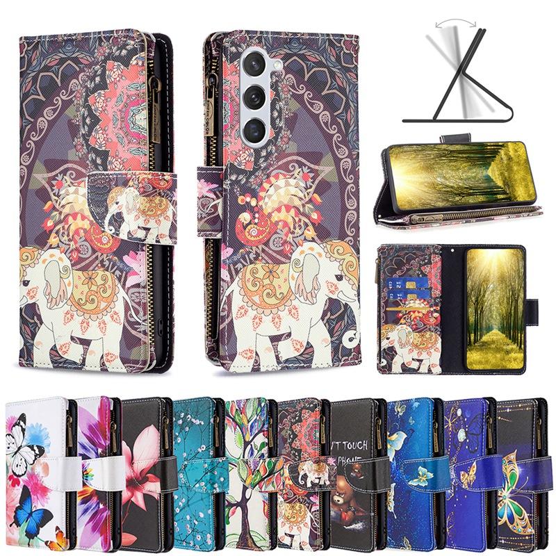 Retro Printed 9 Card Slots Wallet Case for iPhone 14 13 12 11 Samsung S23 S22 S21 A12 A13 A14 A33 A53 A54 Xiaomi Google PU Leather Phone Bag Cover