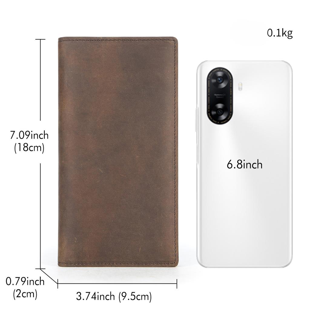 Мужской длинный кошелек Crazy Horse Leather, простой деловой кошелек из натуральной кожи с отделкой из коровьей кожи