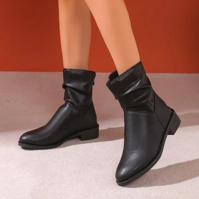 Обувь женская 2024 новые женские сапоги на молнии осенние с круглым носком короткие бочонки на низком каблуке большого размера модные сапоги Zapatos De Mujer