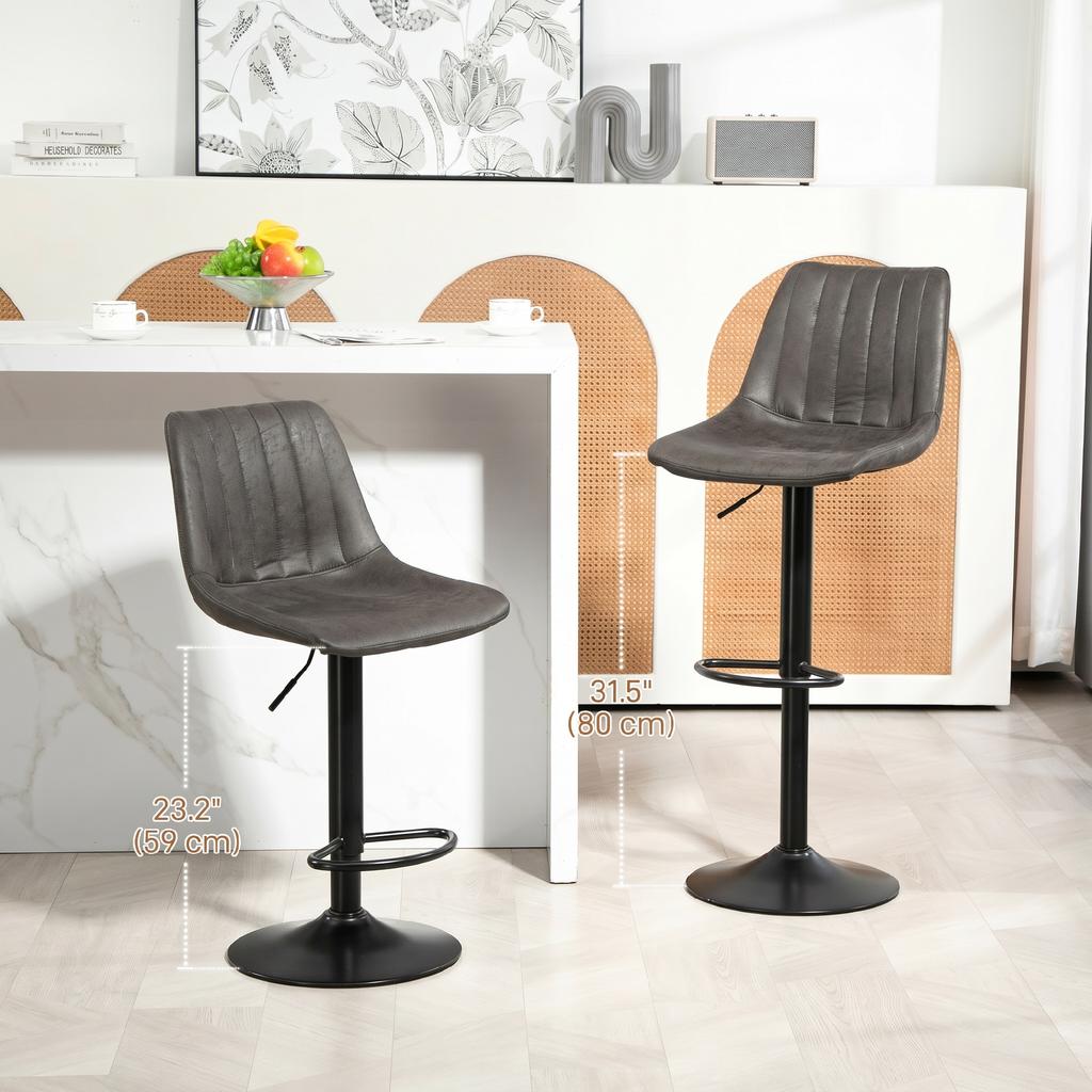 Set of 2 Bar Stools in Retro Design, Incl. Footrest, Height-Adjustable, Gas Lift, Dark Grey
