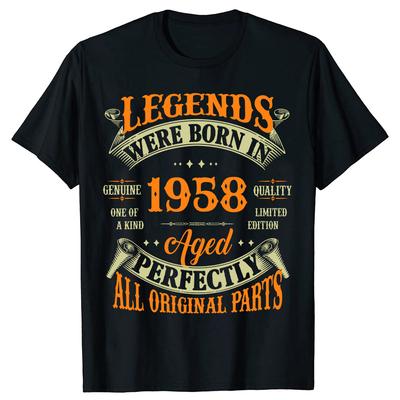 66-й День Рождения Винтаж Легенды Родились в 1958 66 Лет Футболки Графический Хлопок Уличная Одежда Короткий Рукав Летняя Футболка Мужская