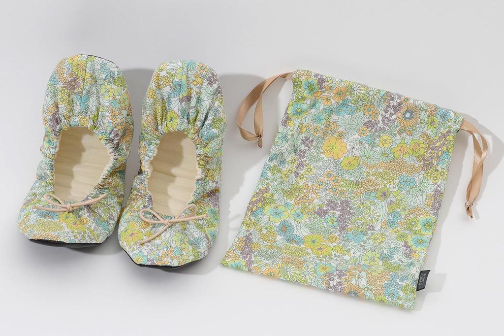 DDintex FLORET LONDON Портативные тапочки Margaret, Annie, Лайм, примерно 24-24.5 см [Принт Liberty]