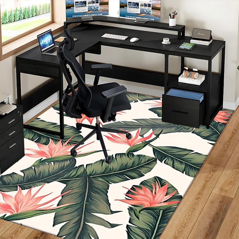 1pc Tropical Banana Leaf and Bird of Paradise Flower Chair Mat - Anime Cartoon Design, Non-Slip Office Chair Pad for Home Decor, Suitable for All Seas