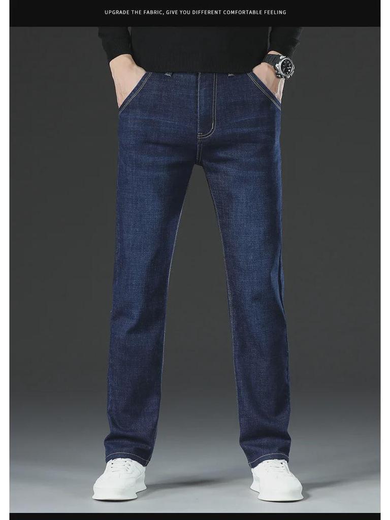 Мужские свободные прямые джинсы из бархата с высокой талией — удобные, качественные зимние брюки для мужчин среднего возраста