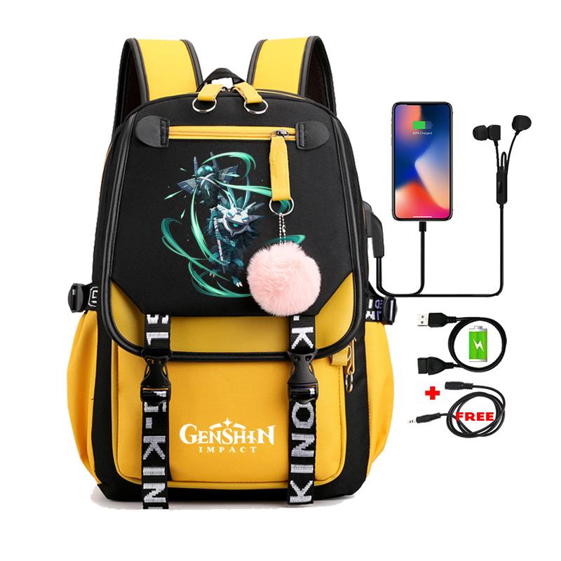 Anime Game Printed Bag Canvas Backpack Large Capacity Bookbag for Boy Girl Kids Gifts Usb Charging Travel Backpack Student School Bag