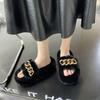 Internet Celebrity Fairy Fluffy Slippers Female Outer Wear Thick Bottom Heightening Non-slip Autumn and Winter Ins Home Chain Plush Slippers