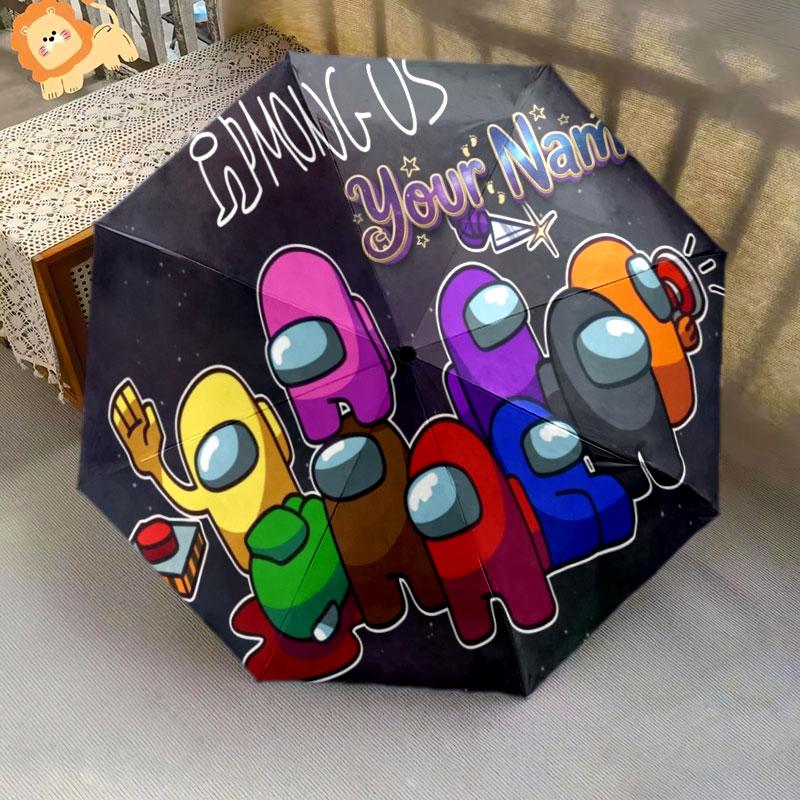 1 PC Automatic Folding Umbrella - Among Us Custom Name Pattern, Portable & Foldable Design with 8 Ribs, Christmas Birthday Gifts