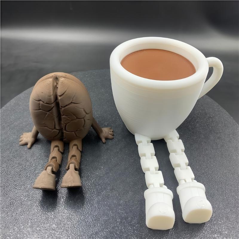 3D-печатные фигурки кофейных зерен/чашек с подвижными ножками, игрушка-фиджет, украшение для дома, офиса, рабочего стола, подарок