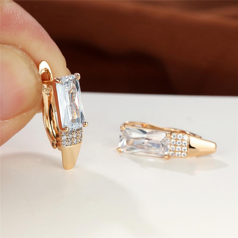 Fashion Geometric Rectangle Stone Hoop Earrings Vintage Rose Gold Color Wedding Earrings for Women