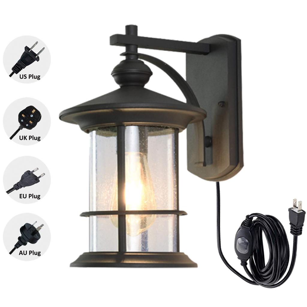 Настенный светильник, подключаемый к сети, наружный, внутренний, алюминиевый и стеклянный настенный светильник с водонепроницаемым выключателем для освещения крыльца и заднего двора