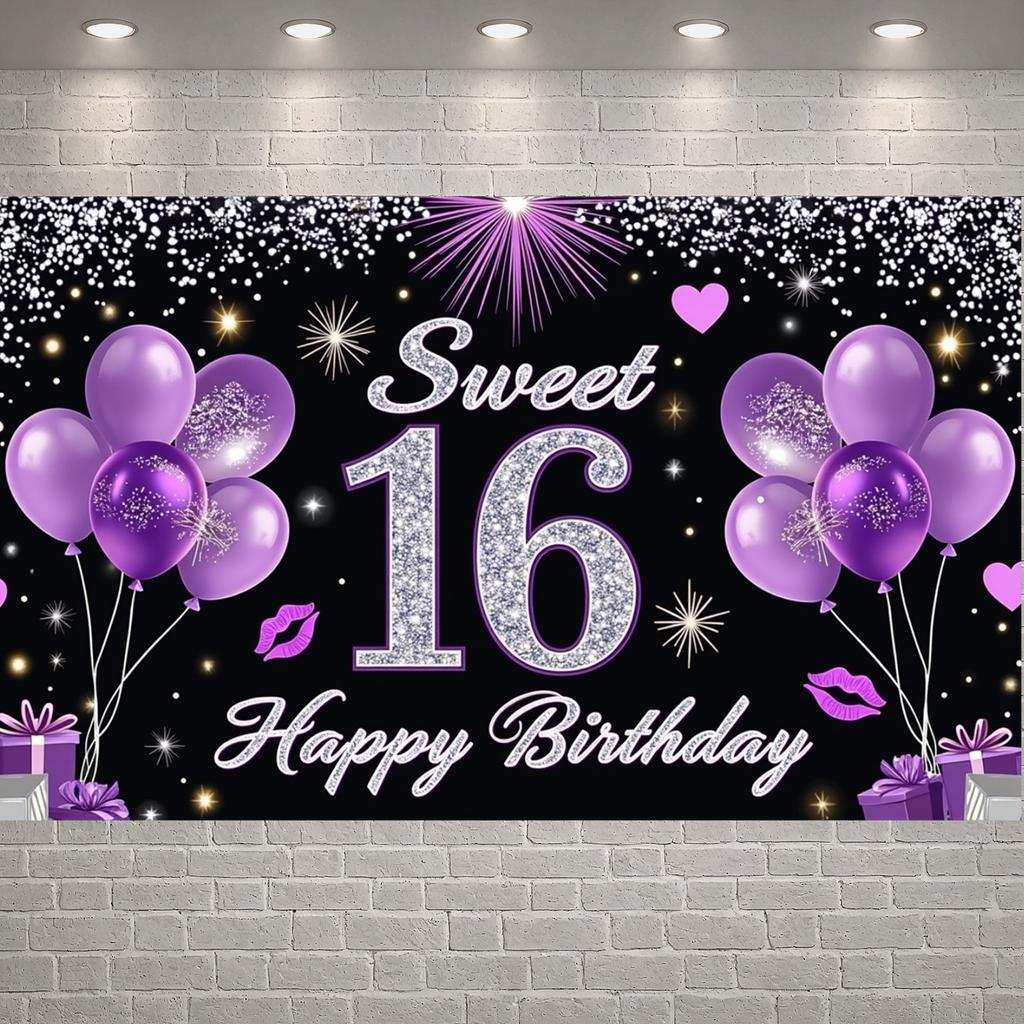 Дисплей на 16-летие Сердечный Акцент Баннер "Сладкие 16" Фон Золотое Число Сладкое Праздничное Оформление Для Фотофона День Рождения