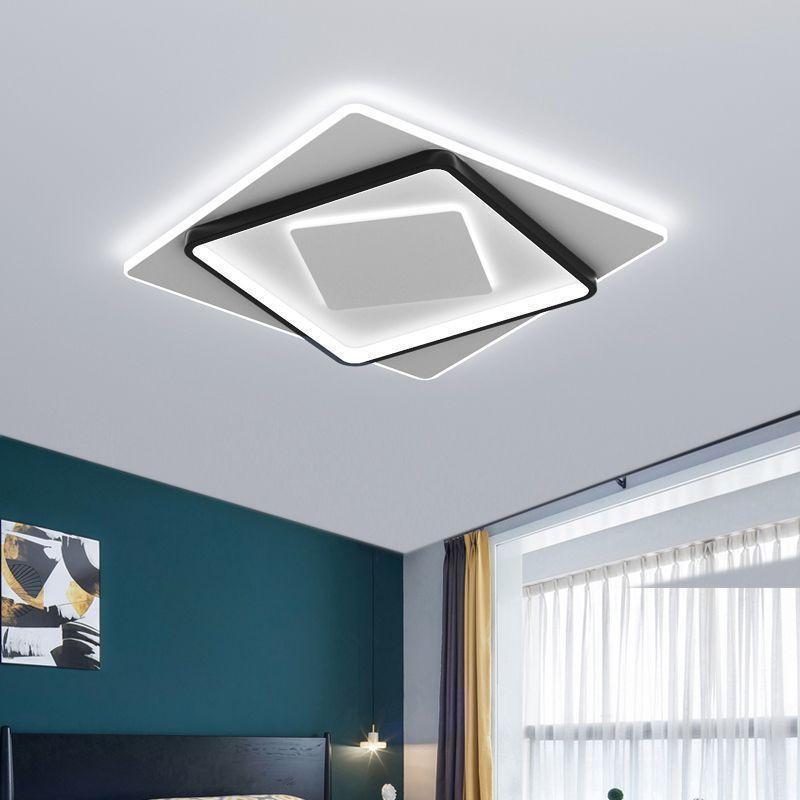 Светодиодная люстра для спальни, черно-белая квадратная современная потолочная лампа, чердак, гостиная, столовая