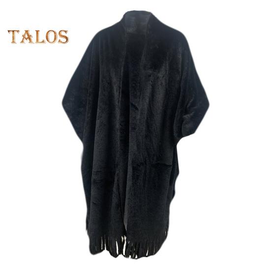 Winter Fall Women Jacket Thick Fleece Fringe Tassel Hem Long Bat Sleeves Open Stitch Cardigan Knitted Fuzzy Mid Length Coat Outdoor Daily Wear Shawl