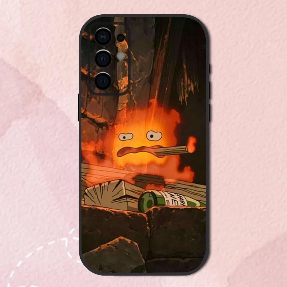 Аниме Милый Чехол-Кальцифер для Телефона Samsung S24,S21,S22,S23,S30,Ultra,S20,Plus,Fe,Lite,Note,10,9,5G Черный Мягкий Чехол