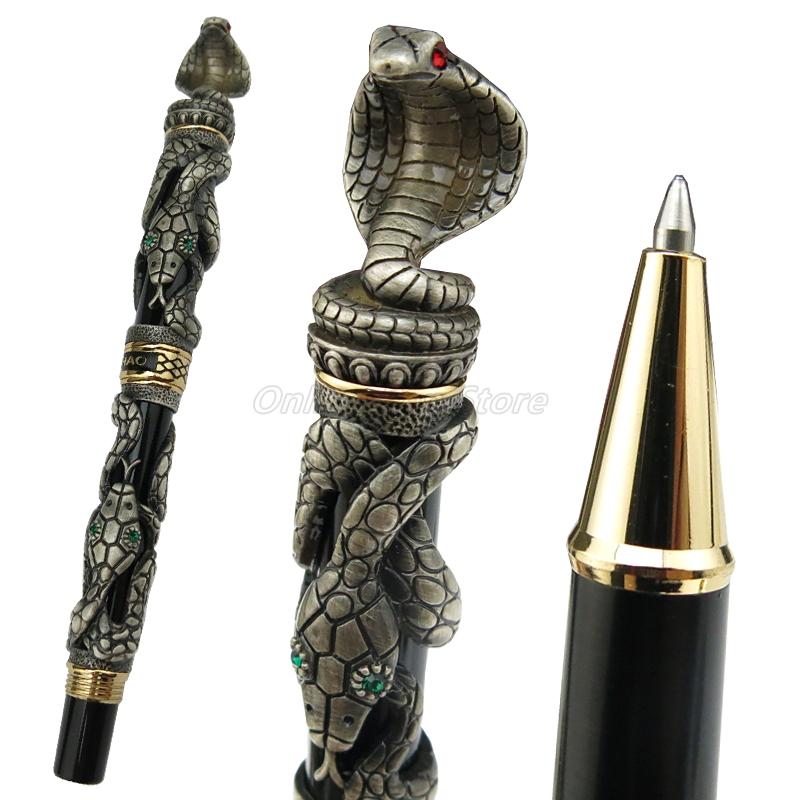 Jinhao Металлическая Древне-серая Змея Кобра 3D Текстура Рельефная Скульптура Ручка-роллер Профессиональная Офисная Канцелярия Письменные Принадлежности