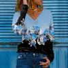 3D Print Rose Women Tshirts Ladies Tops Long Sleeve V-neck Pullover Femme T-shirts T Shirt For Women