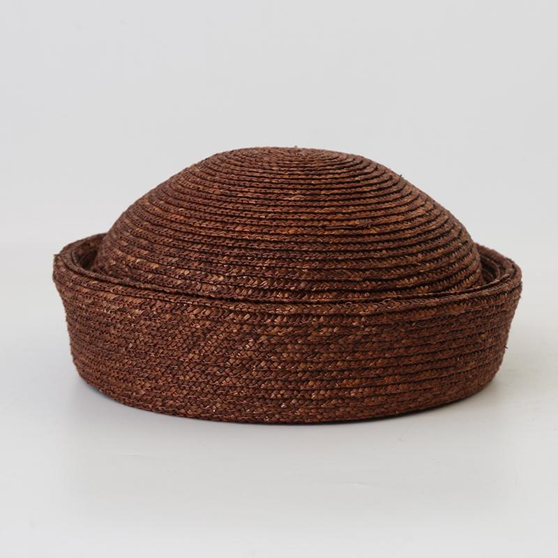 Ins Blogger Natural Straw Pillbox Hat Flat Berets Women HandWoven Sun Hat Summer Circle Concave Top Church Derby Party Beach Cap