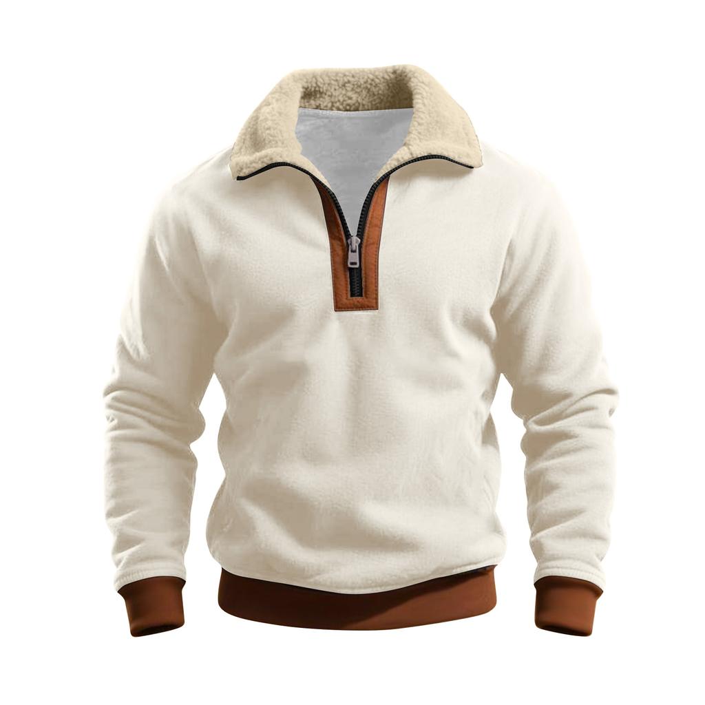 Мужская однотонная плюшевая толстовка с воротником-стойкой на молнии до середины груди, спортивная повседневная толстовка больших размеров