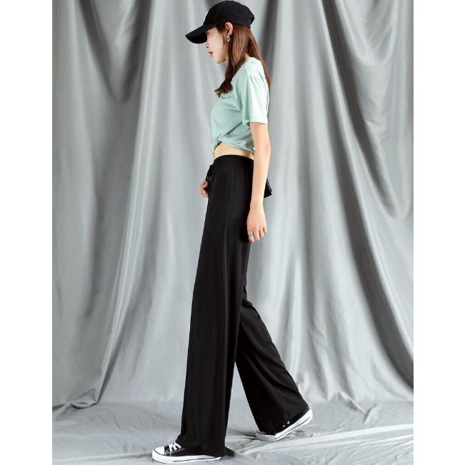 Women's Pants Ice Silk Wide-legged Pants Thin Section High Waist Loose Black Casual Dragging Pants