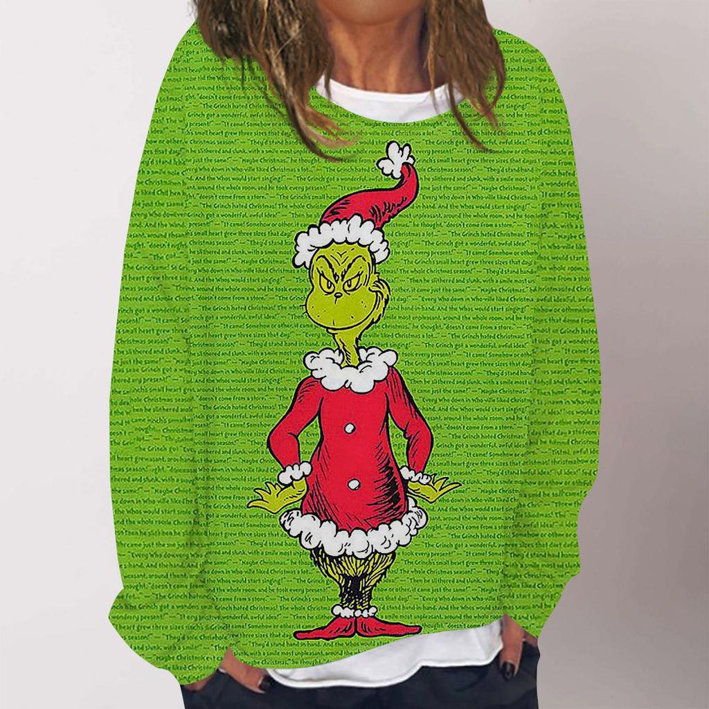 Женская повседневная модная толстовка с длинным рукавом и круглым вырезом с рождественским принтом, многослойный пуловер, топ