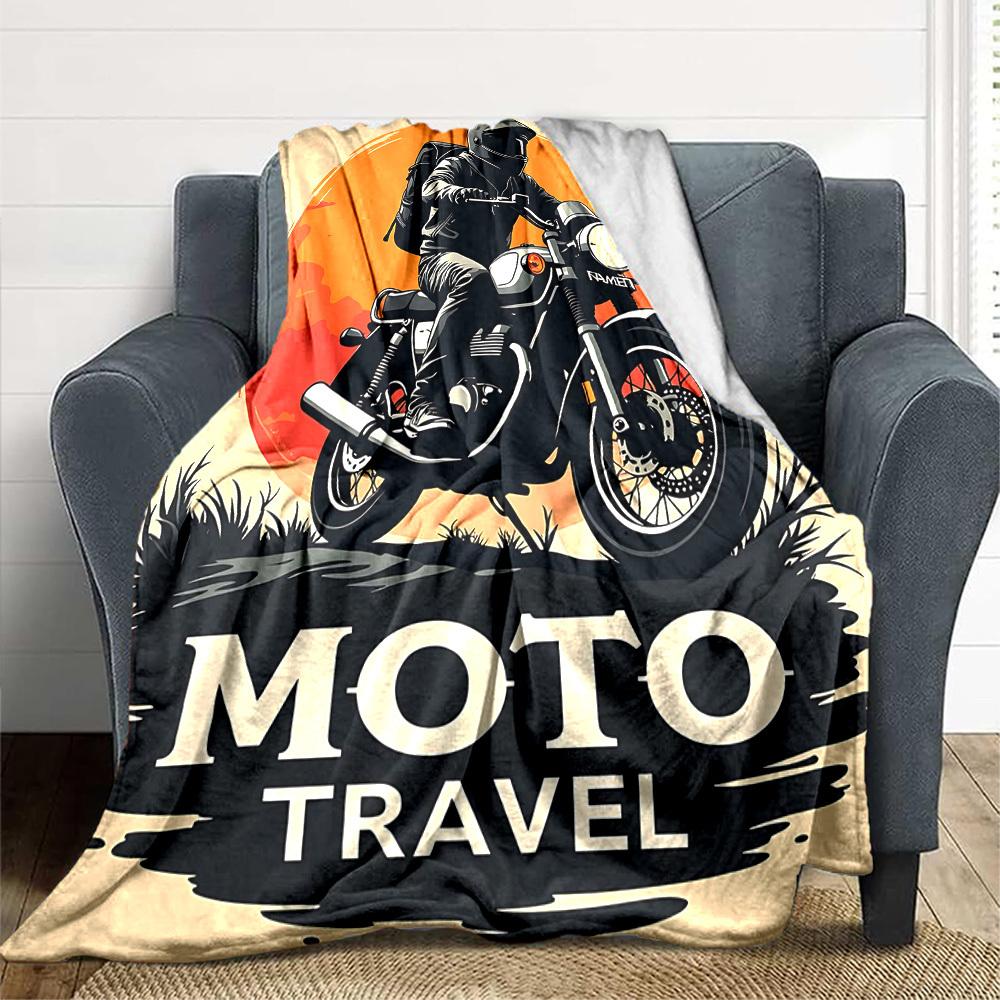 1pc Motorcycle Adventure Lightweight Flannel Blanket, Comfortable and Warm Blanket, for Office and Camping Sofa Bed, Livingroom064