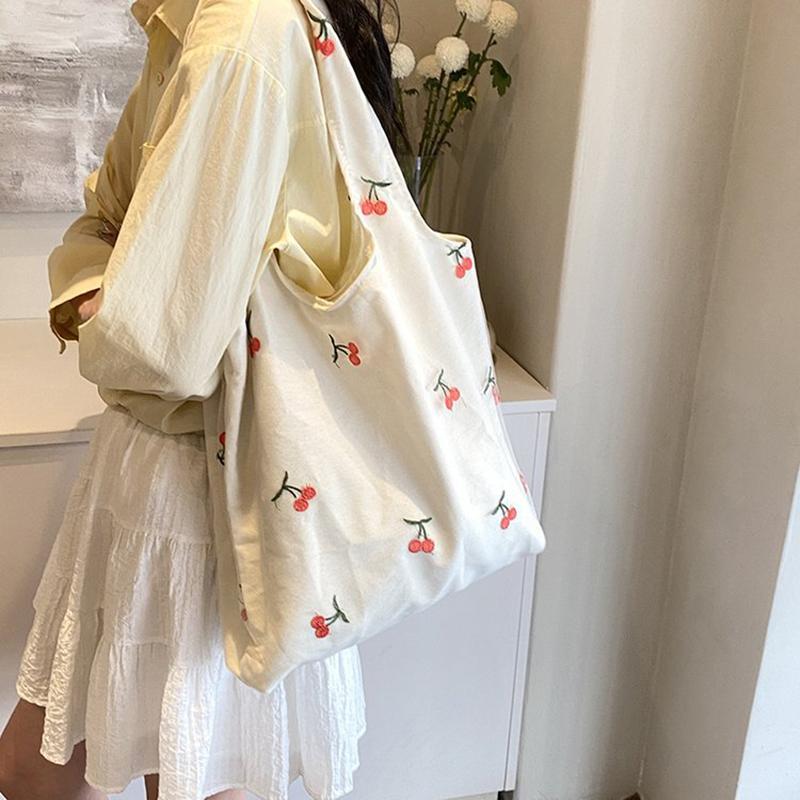 Yogodlns Холщовая кружевная сумка с вышивкой бабочки, большая вместительная универсальная сумка на плечо для женщин, дорожные сумки-тоут для покупок