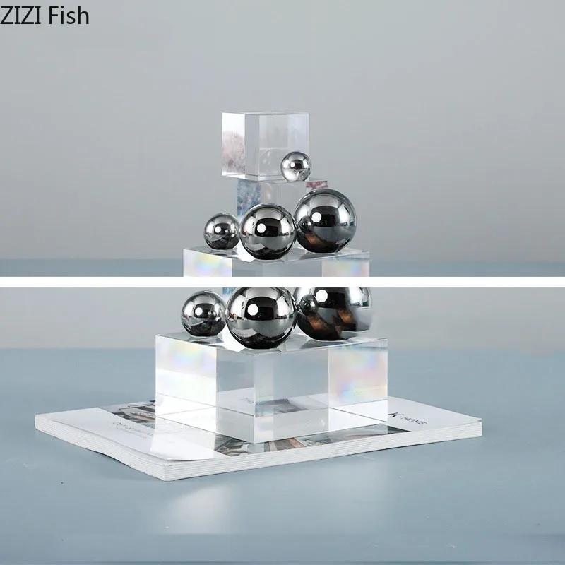 Colored Crystal Ladder Silver Ball Decorative Ornaments Desk Decoration Crystal Geometric Block Statue Room Aesthetics Decor