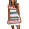 Женские летние платья с V-образным вырезом, без рукавов, на кулиске, с карманами, в полоску, с принтом, повседневные