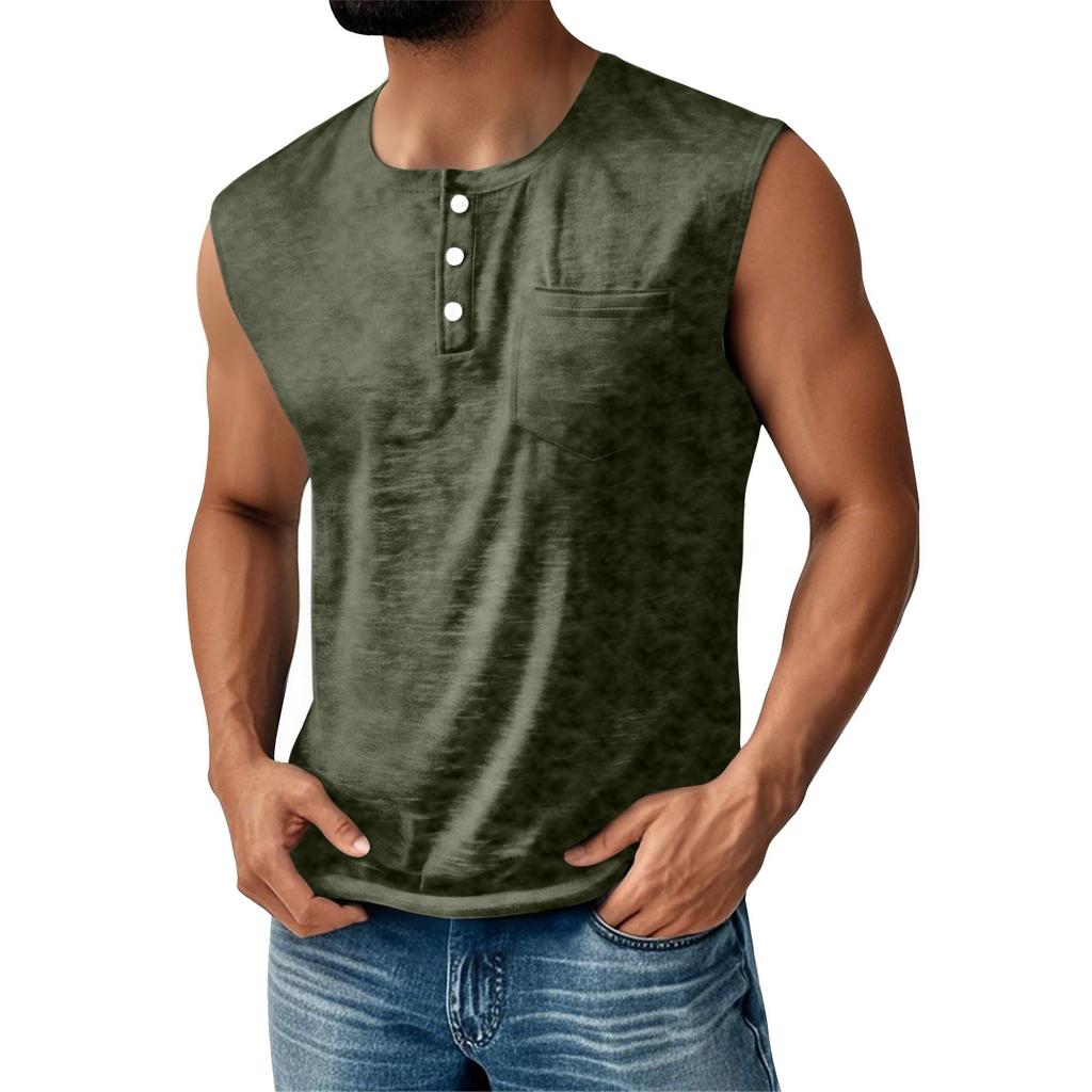 Men's Summer Solid Color Pocket Sports Buttons Vest Men's Sports Casual Vest