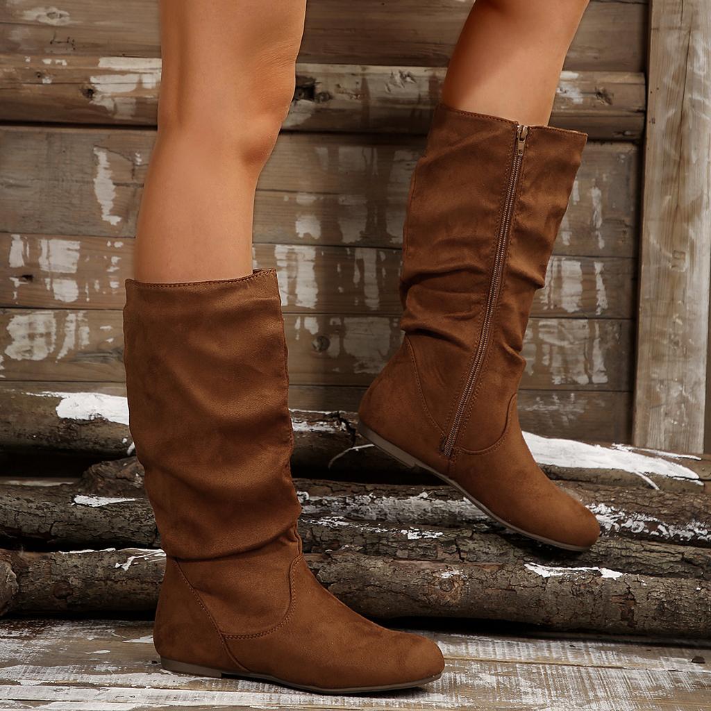 Женские сапоги весна-осень плоские сапоги до середины икры женские ковбойские сапоги в стиле вестерн большого размера удобная модная обувь для женщин
