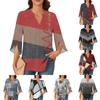 Womens Tops 3/4 Tiered Bell Sleeve V Neck Geometry Printed  Blouses Work Tunic Shirts