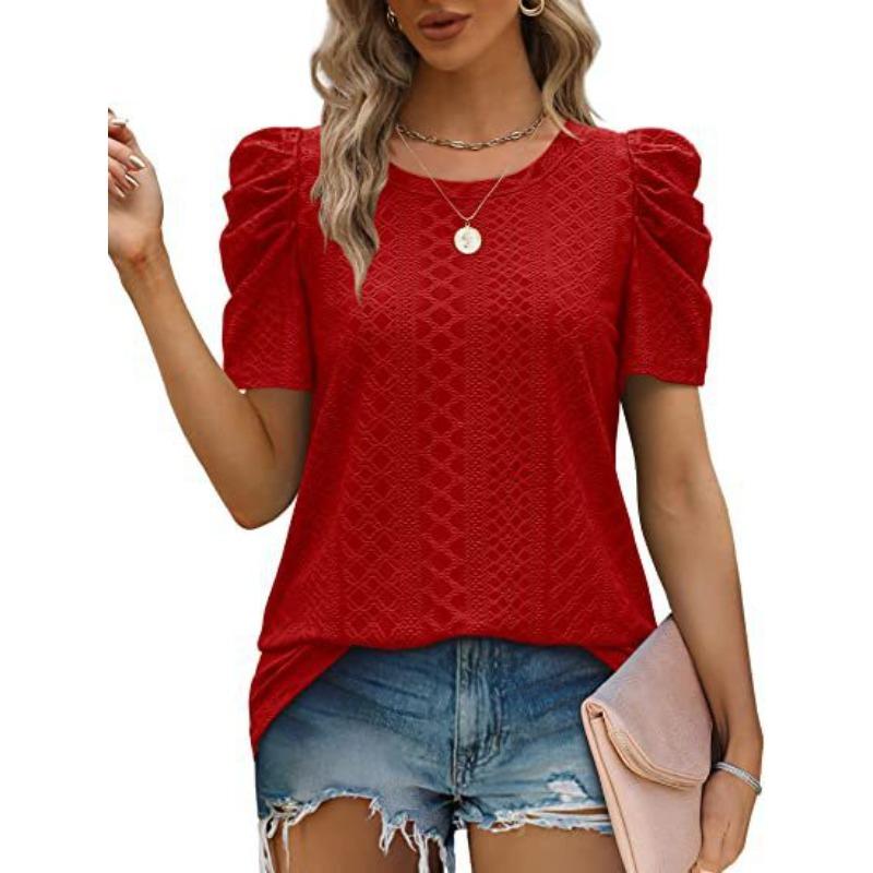 INDFS Женская мода Повседневная Летняя Весна Однотонный Принт Короткие Рукава О-Образным Вырезом Блузки и Рубашки