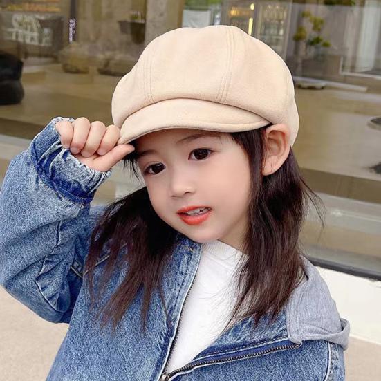Детский берет с короткими полями, винтажная однотонная кепка газетчика, теплая осенне-зимняя кепка для девочек, восьмиугольная кепка, повседневный головной убор для активного отдыха