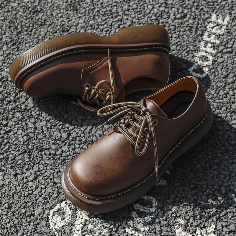 Мужские туфли из натуральной кожи, роскошные брендовые повседневные туфли для работы на открытом воздухе, толстая подошва, деловая официальная обувь для мужчин 2024