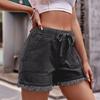 Denim Shorts For Women With Elastic Waistband And Pockets Summer Streetwear Style