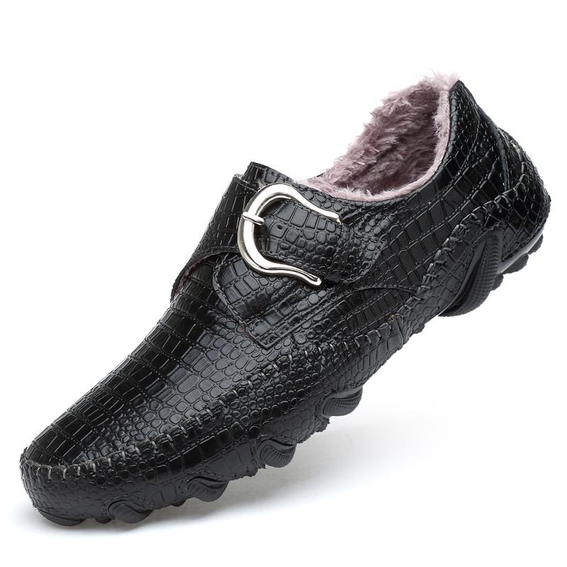 Модные зимние теплые меховые мокасины мужские кожаные повседневные туфли мужские прогулочные туфли нескользящие толстые подошвы теплые мужские кроссовки кожаные мокасины