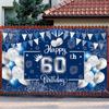 Silver and navy blue birthday background, photo background provided for 18/30/50/60 year old male and female birthday parties