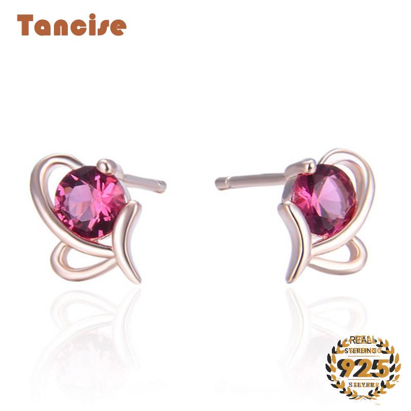 Tancise Classic 925 Silver Stud Earrings with Gemstone for Women Butterfly Shape Earring Fine Jewelry Wedding Party Gift