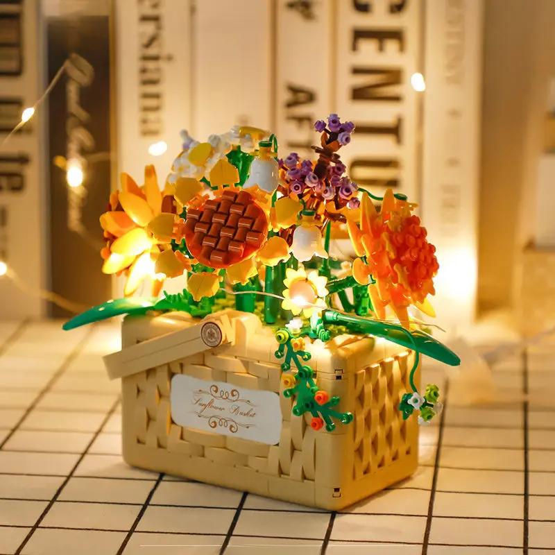 Конструктор букетов из подсолнухов, набор строительных блоков «Бонсай из роз», «Подсолнухи», «Ботанические подарки на День святого Валентина»