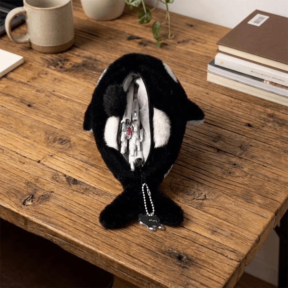 Large Capacity Plush Killer Whale Pencil Case Portable Pencil Pouch Case Office