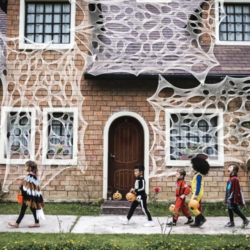 Halloween Giant Triangular Spider Web Stretchy Cuttable Spooky Cobweb Outdoor Yard Party Decoration White
