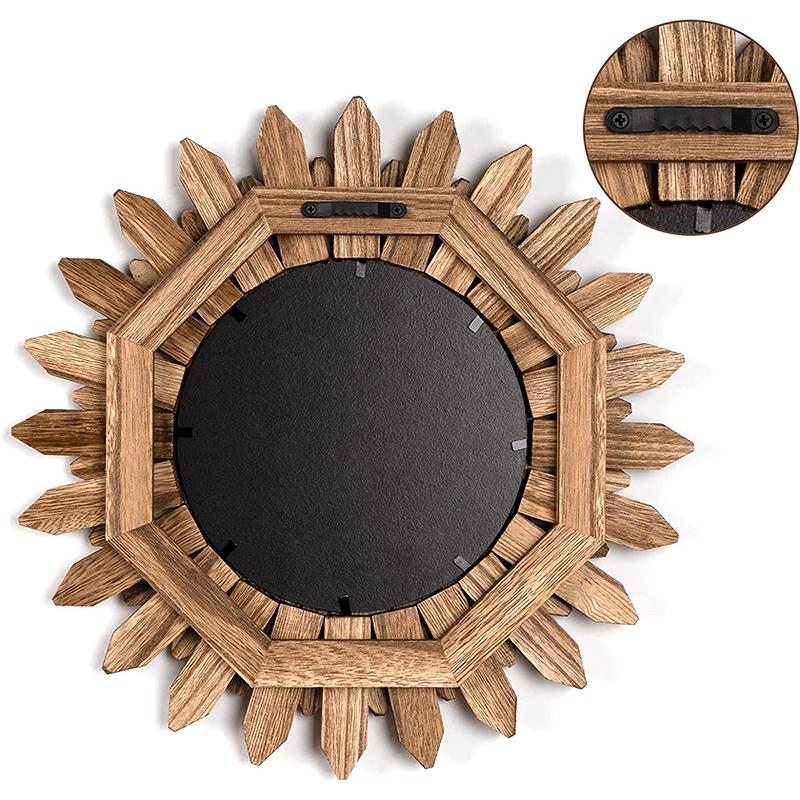 Wooden Wall Mounted Decorative Mirror Bohemian Rustic Wood Farmhouse Mirror