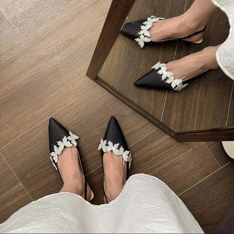 Босоножки со стразами на высоком каблуке женская обувь большого размера на высоком каблуке для девочек с острым носком закрытые большие удобные ретро шпильки сандалии с открытой пяткой