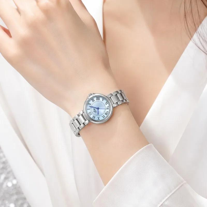 Fashion Women's Quartz Watches Simple Round Roman Dial Stainless Steel Ladies Wristwatch Elegant Dress Woman Watches Reloj Mujer