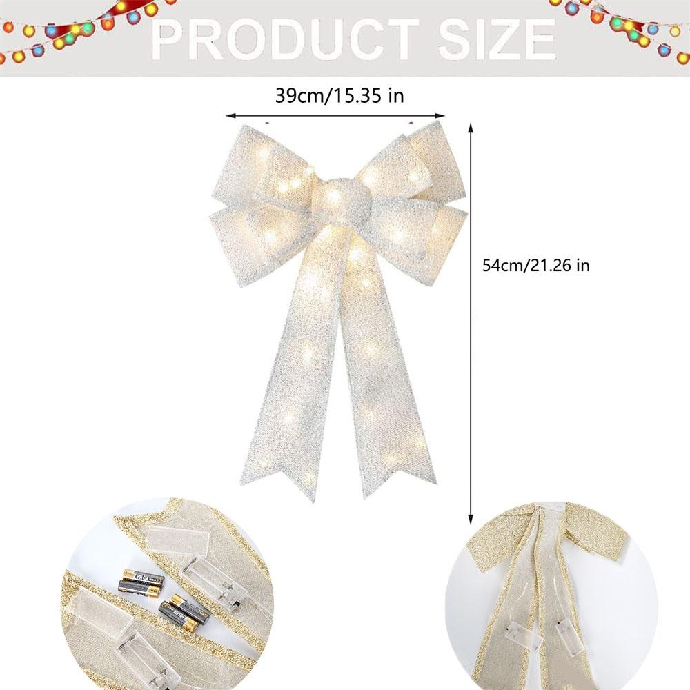 LED Christmas Bow Silver Door Window Xmas Tree Wedding Decoration Bows 15" X 21