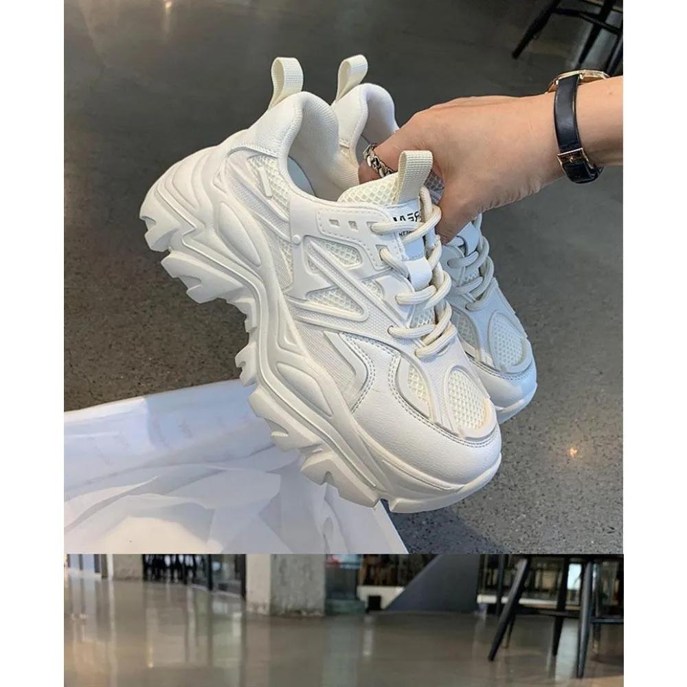 Осень лето черный повседневный женская мода платформа спортивная обувь женские массивные кроссовки женские сетчатые кожаные платформа дизайнерские туфли